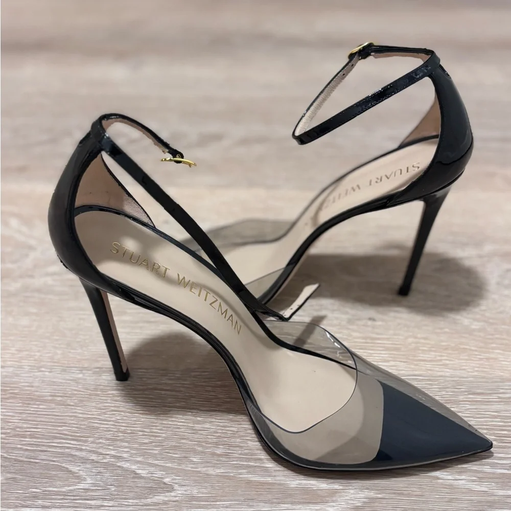 Stuart Weitzman PVC black leather ankle strap heel size 12. - Picture 4 of 14